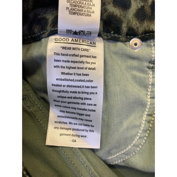 Good American High Waist Raw Hem Sage Leopard Shorts - 6 - Like New - Picture 7 of 7